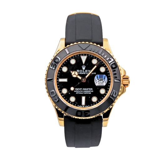 Rolex Yacht-Master Gold 42mm Black Dial Rubber Strap Replica AAA