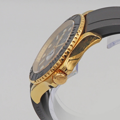 Rolex Yacht-Master Gold 42mm Black Dial Rubber Strap Replica AAA